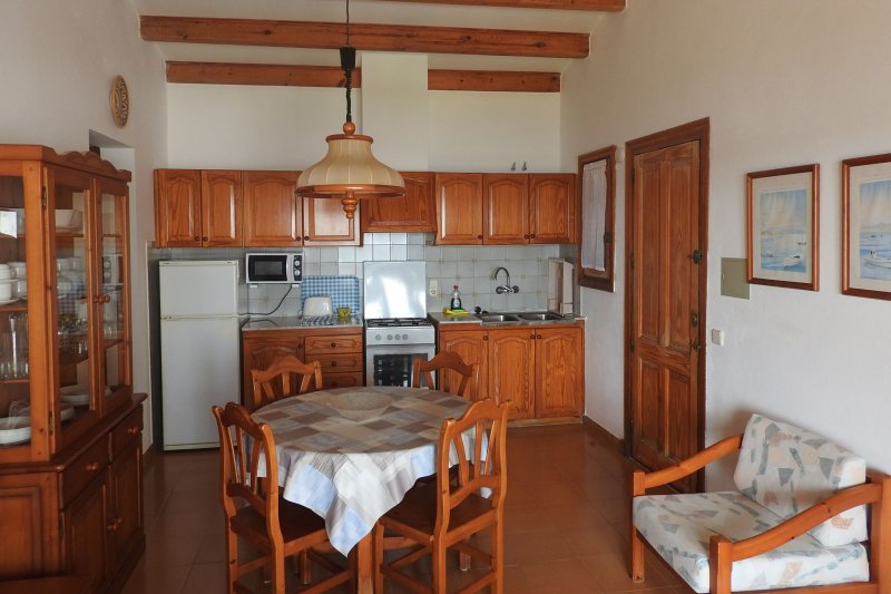 Living room and kitchen in the Rocas Marinas 8R apartment.