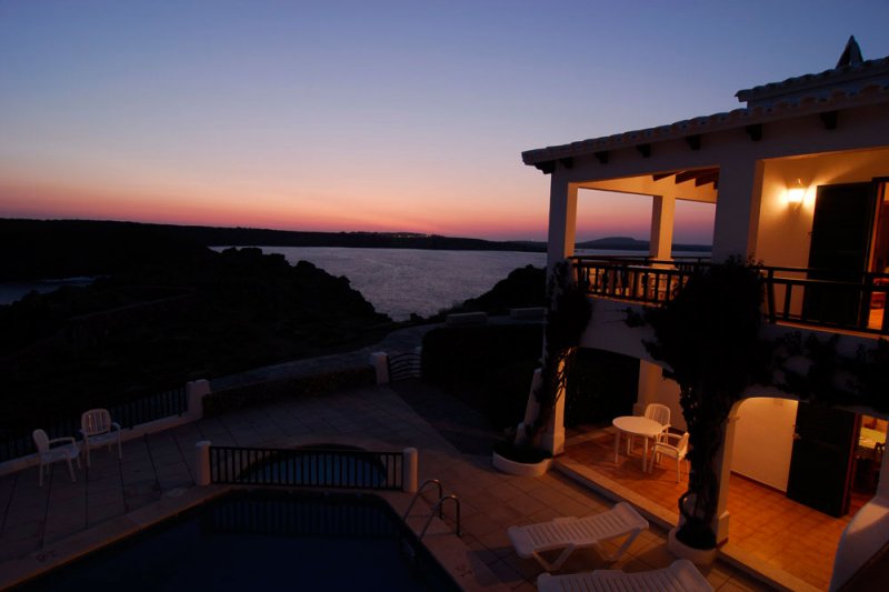 Dusk in Menorca, from the terrace of the Arco Iris 4 apartment.